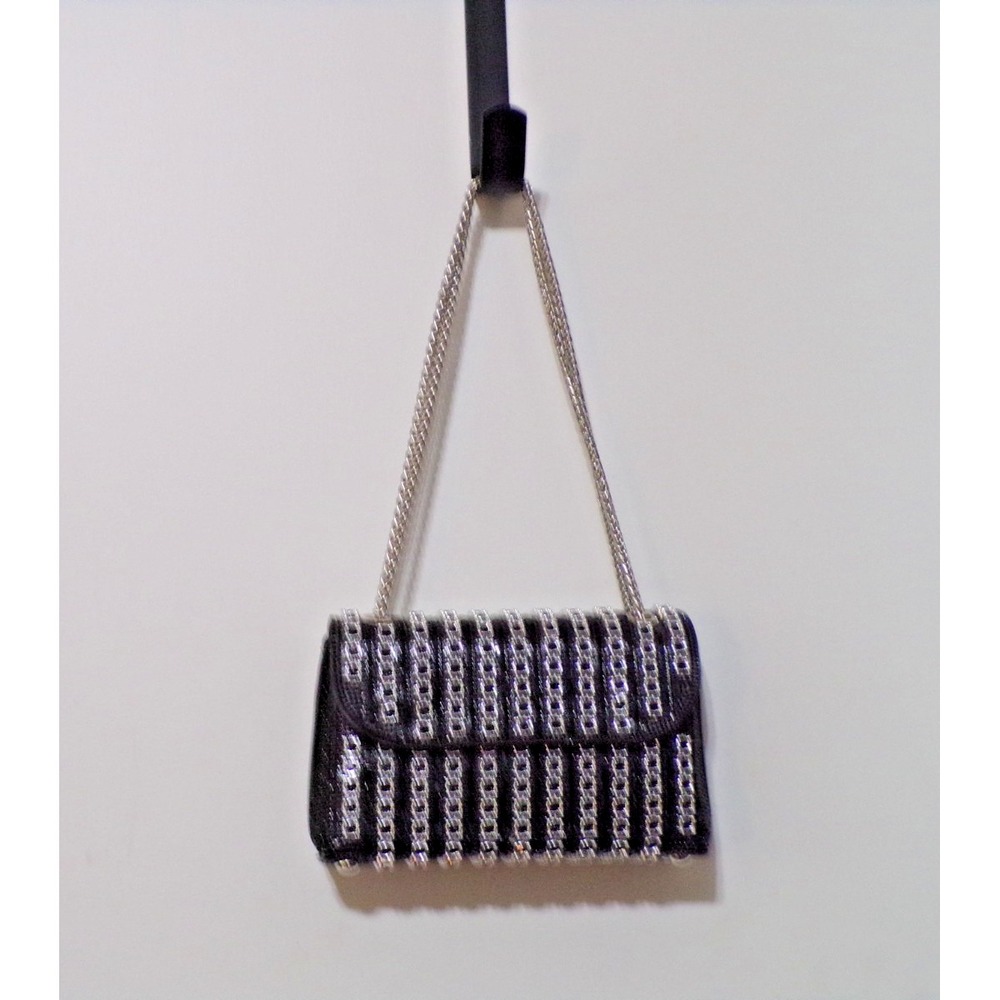 Trendy CCS 1761 Black & Silver Crossbody Satchel Emblished Snap Close Dust Bag